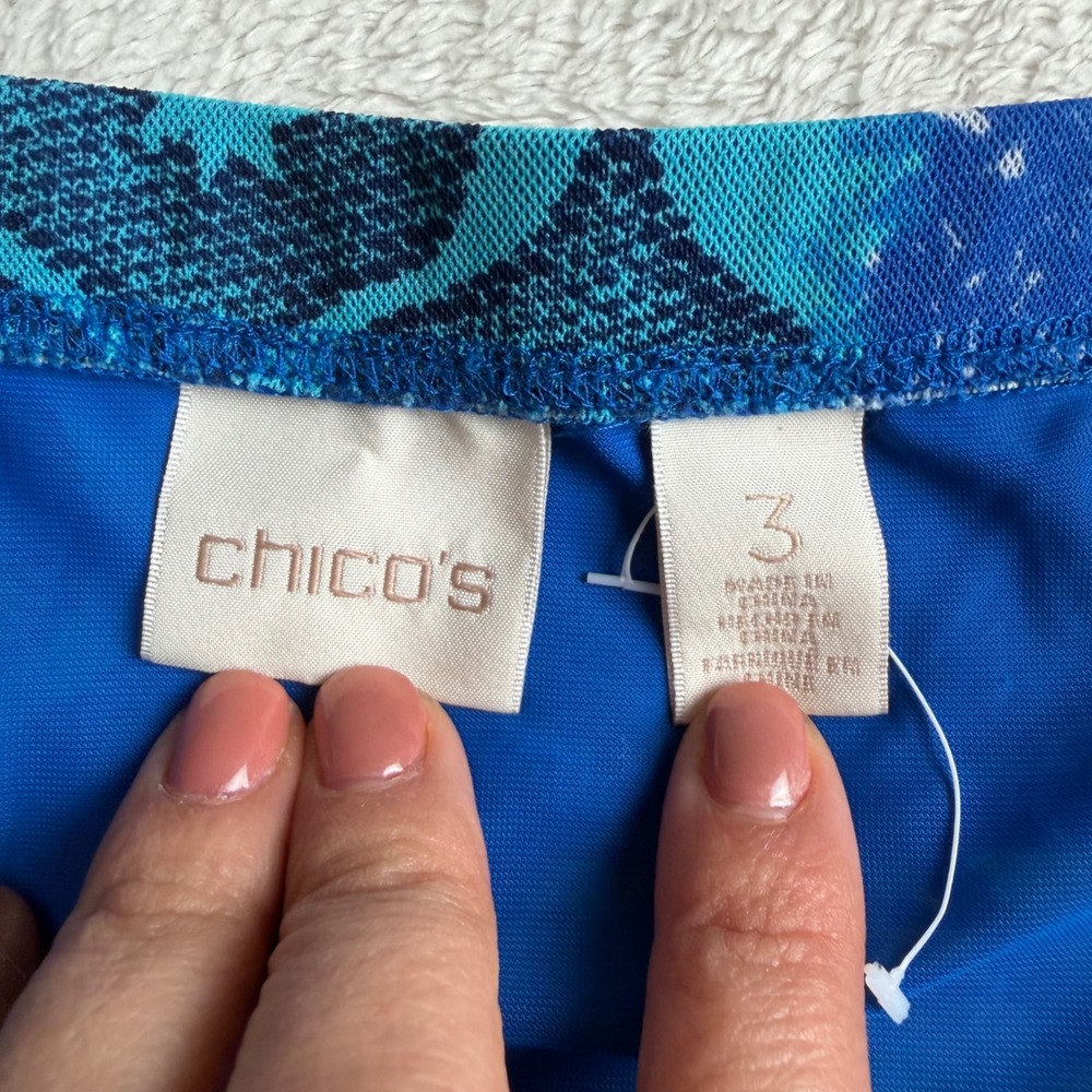 Chico's Blue Green Paisley Mesh Handkerchief Hem Pull On Midi Skirt Size XL - Picture 6 of 8